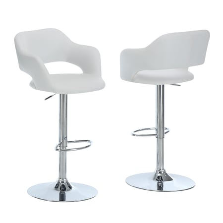 Monarch Specialties Bar Stool, Swivel, Bar Height, Adjustable, Metal, Pu Leather Look, White, Chrome, Contemporary I 2358